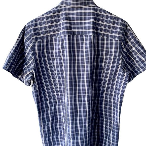 PERRY Ellis shirt, short sleeve , button up ,size medium , slim fit , blue white - Picture 3 of 3